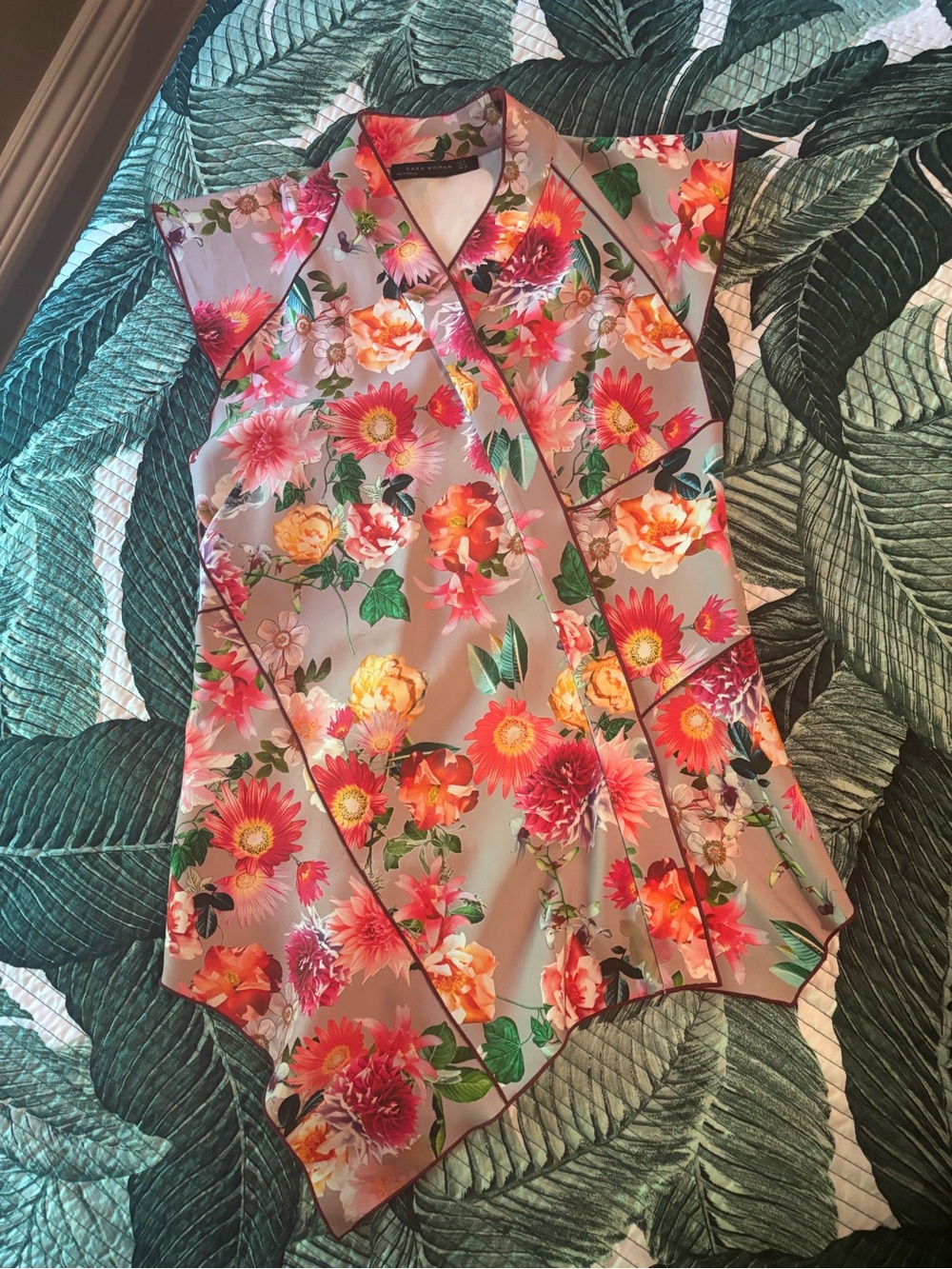 Zara Floral Wrap Tunic in Pink, Orange and Green